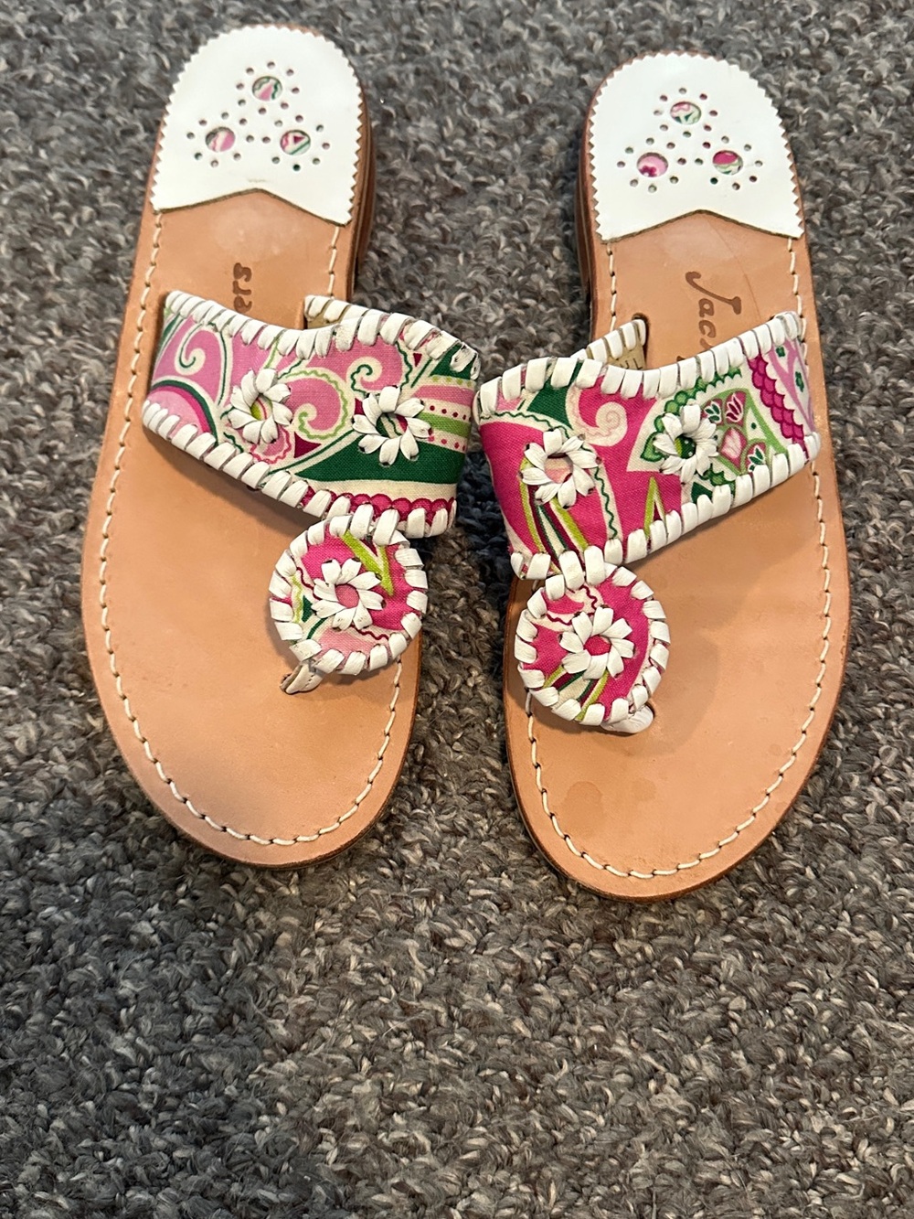 Brand new, never worn Jack Rogers Lilly Pulitzer Floral Leather Toe-Loop Sandals